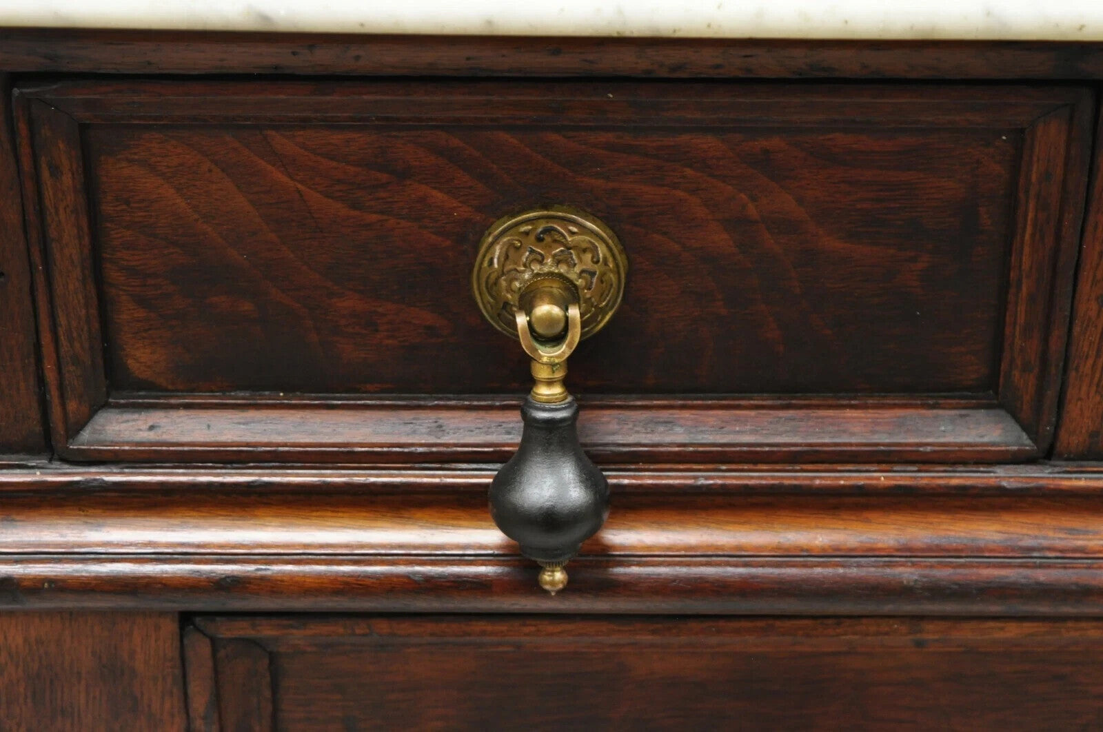 Antique Eastlake Victorian Walnut 3 Marble Tier Dresser Chest With Tall Mirror