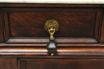 Antique Eastlake Victorian Walnut 3 Marble Tier Dresser Chest With Tall Mirror