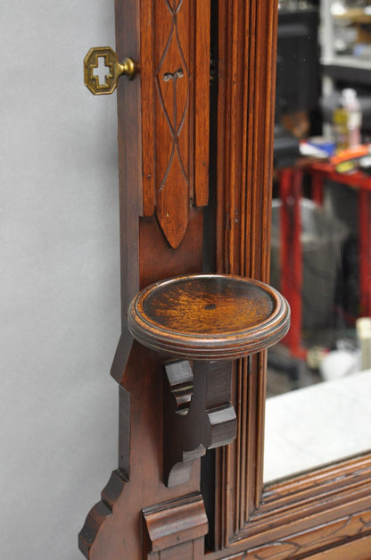 Antique Eastlake Victorian Carved Walnut Marble Top Washstand Dresser w/ Mirror