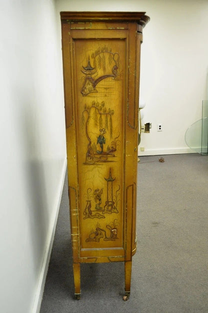Antique Oriental Chinese Asian Lacquered Figural Painted China Cabinet Curio