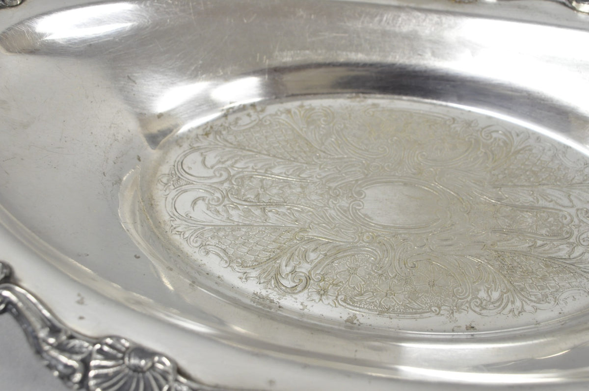 Vintage Victorian Style Silver Plated Oval 13.5" Trinket Serving Dish (C)