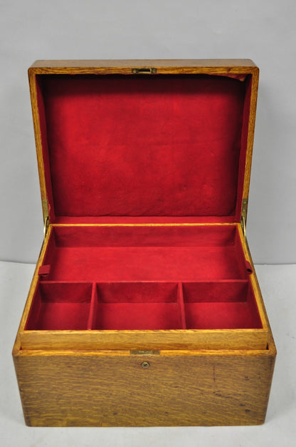 Antique Arts & Crafts Quartersawn Oak Fitted Silverware Case Flatware Chest Box