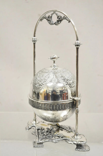 Antique Meriden Co Victorian Silver Plated Round Dome Covered Butler Butter Dish