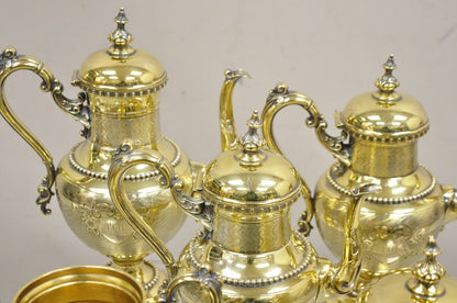Meriden Victorian Gold Plated Ornate Tea Set w/ "PPW" Monogram - 5 Pc Set