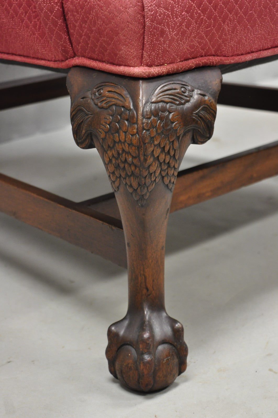 Antique Georgian Style Carved Mahogany High Wingback Lounge Chair w / Eagle Legs