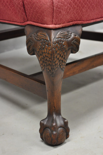Antique Georgian Style Carved Mahogany High Wingback Lounge Chair w / Eagle Legs