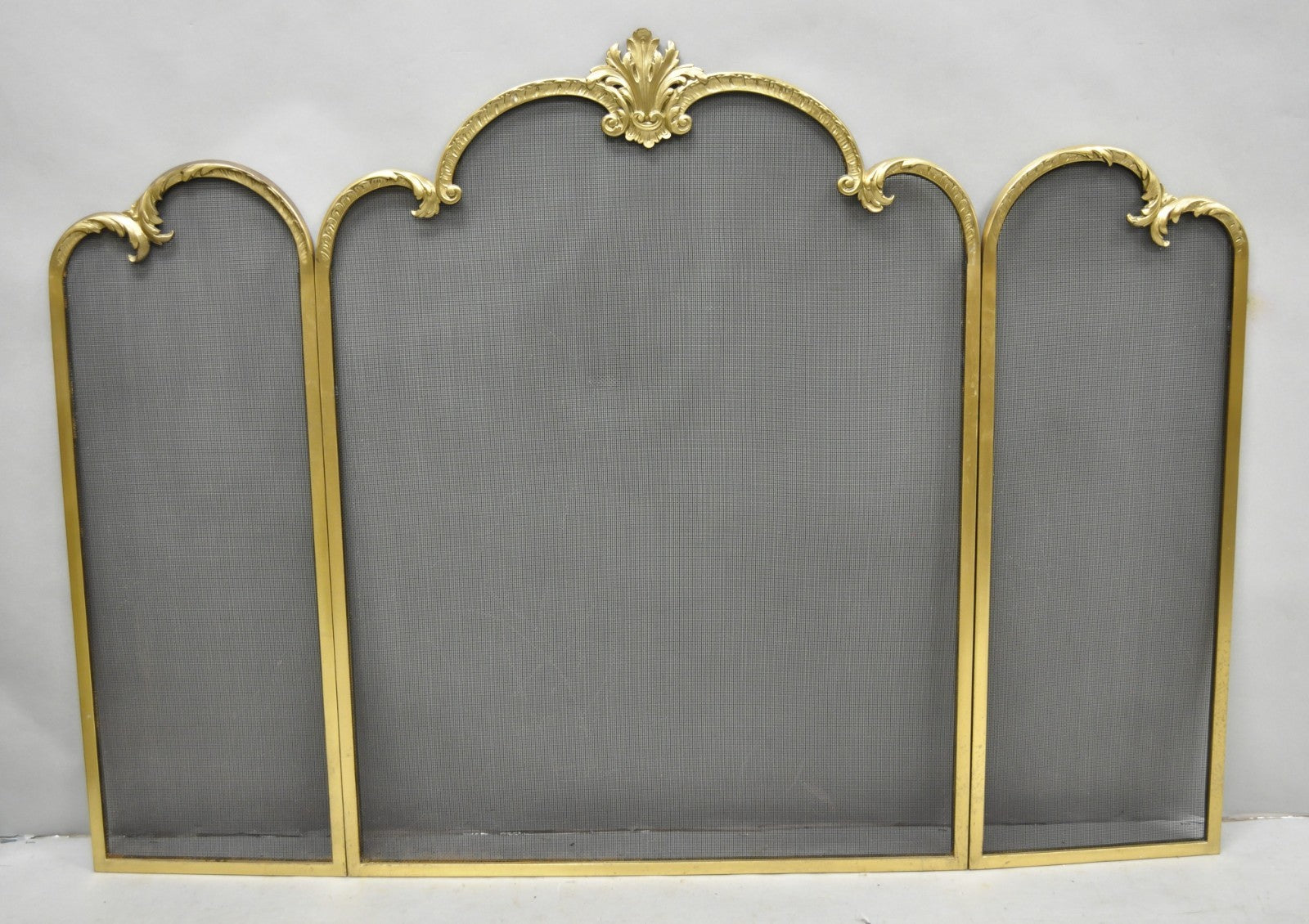 Vintage French Louis XV Style Gold Bronze Acanthus Folding Fireplace Screen