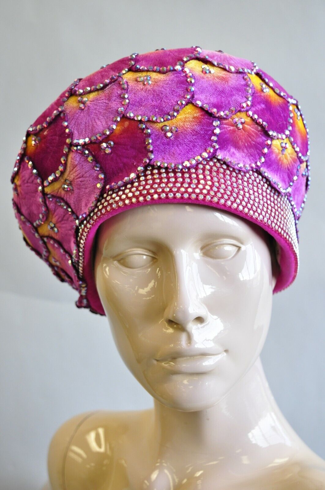 Vintage Jack McConnell Pink Sunset Flower Petal Studded Church Derby Hat Crown