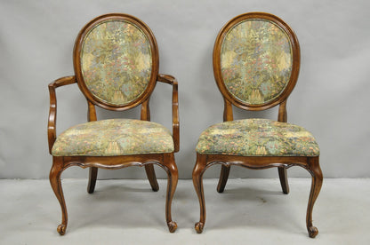 Vintage French Provincial Oval Balloon Back Upholstered Dining Chairs - Set of 8
