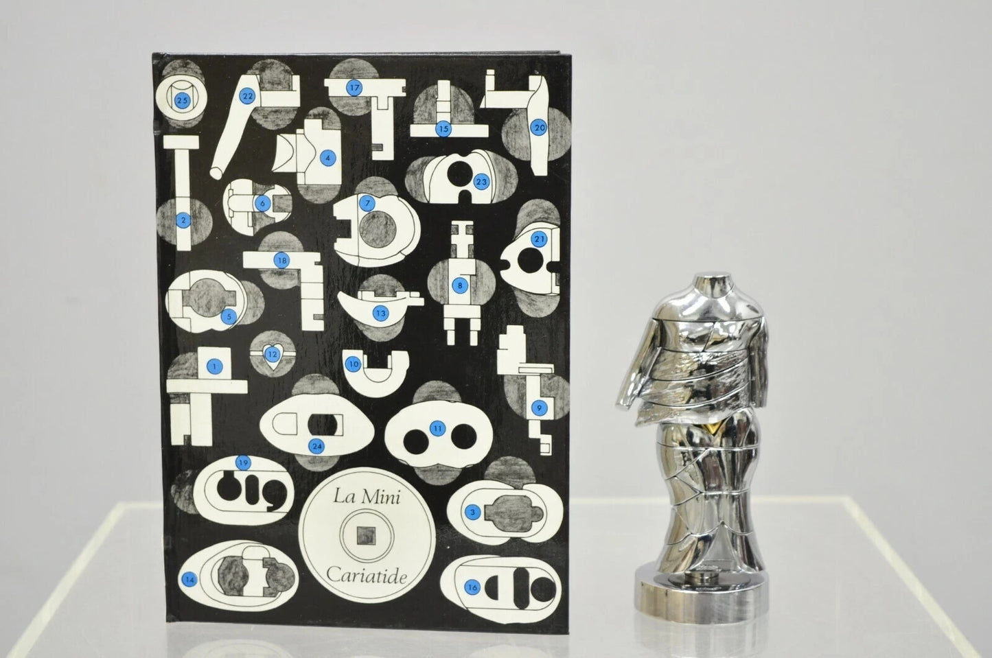 Miguel Berrocal La Mini Cariatide Nickel Plated Puzzle Sculpture w/ Box and Book