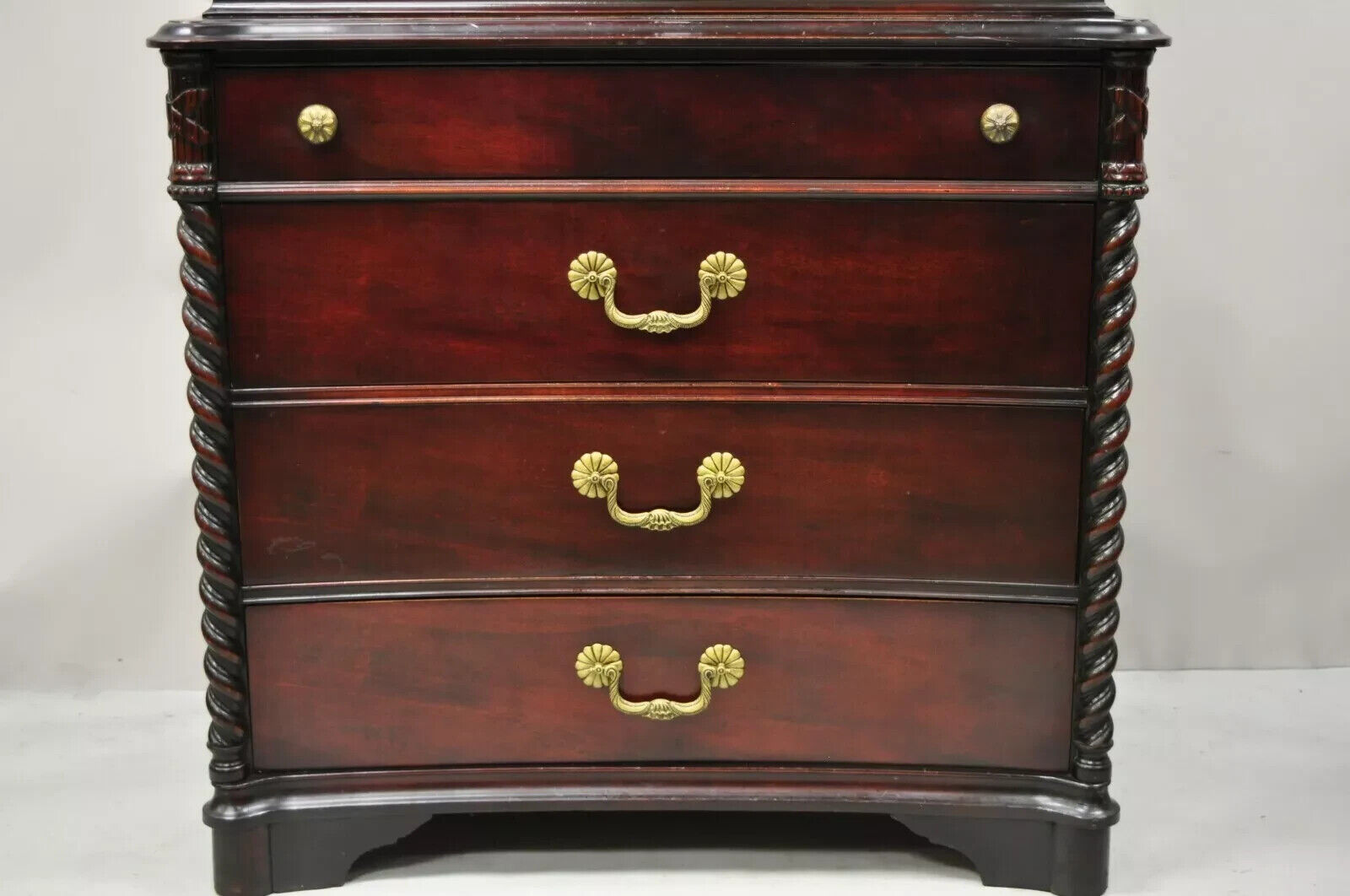 Vintage Hollywood Regency Mahogany Leather Door Tall Chest on Chest Dresser