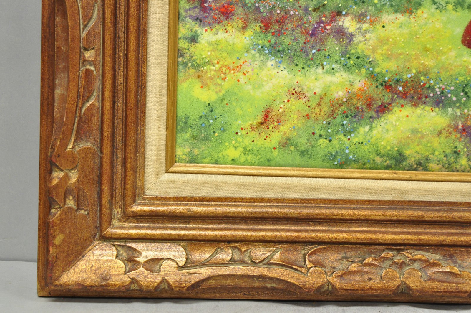 Vintage Louis Cardin Enamel on Copper Painting Framed "Woman with Boys & Kite"