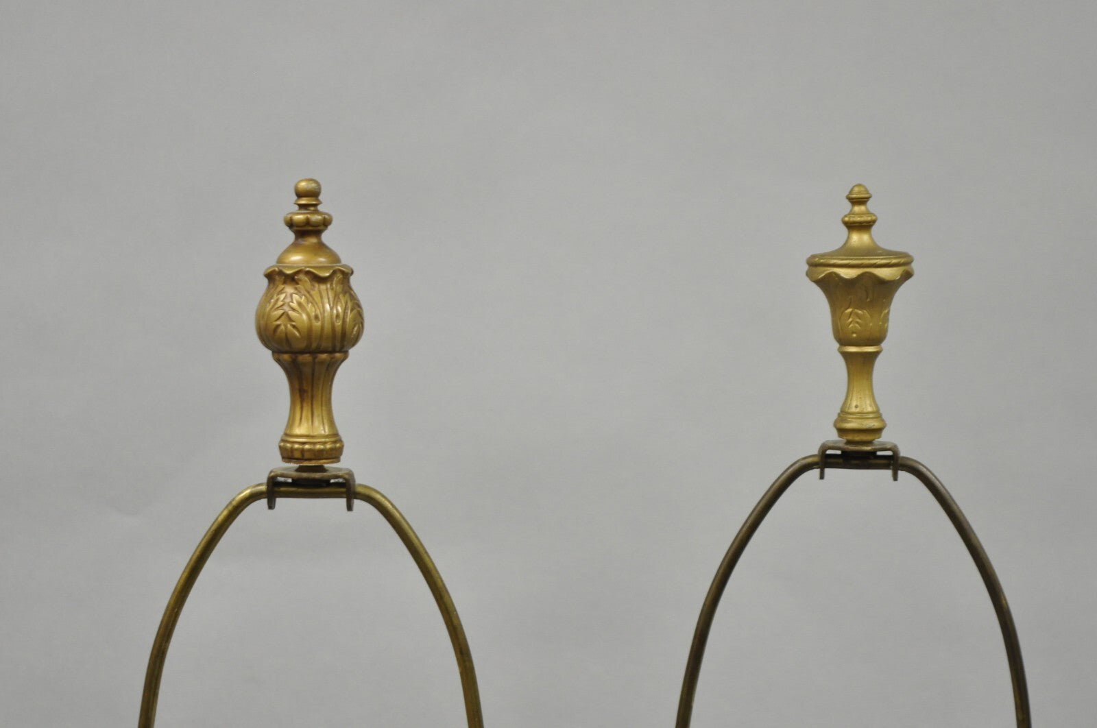 Antique L&F Moreau French Renaissance Gold Paint Metal Figural Table Lamps Pair