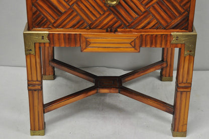 Furniture Classics Ltd Chinese Teak & Bamboo Campaign Chest Side Table on Stand