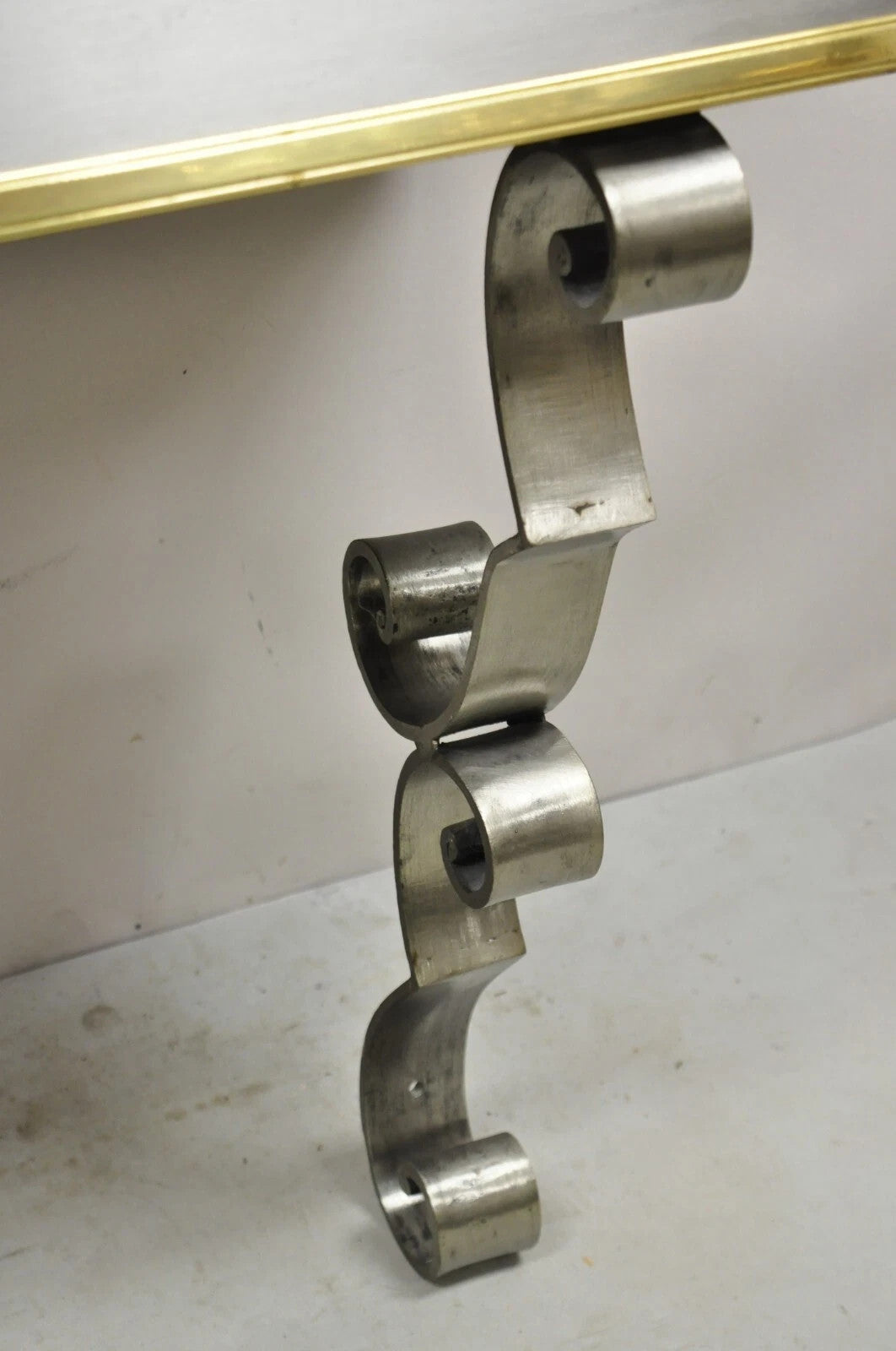 Vintage Italian Regency Steel & Brass Slate Top Wall Mounted Hall Console Table