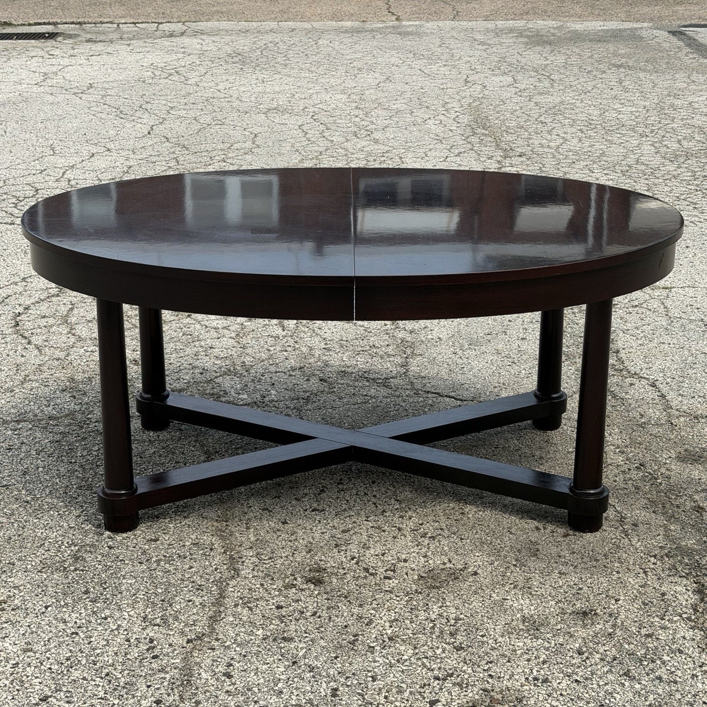 Baker Barbara Barry Art Deco Style Oval 2 Leaf Extension Mahogany Dining Table