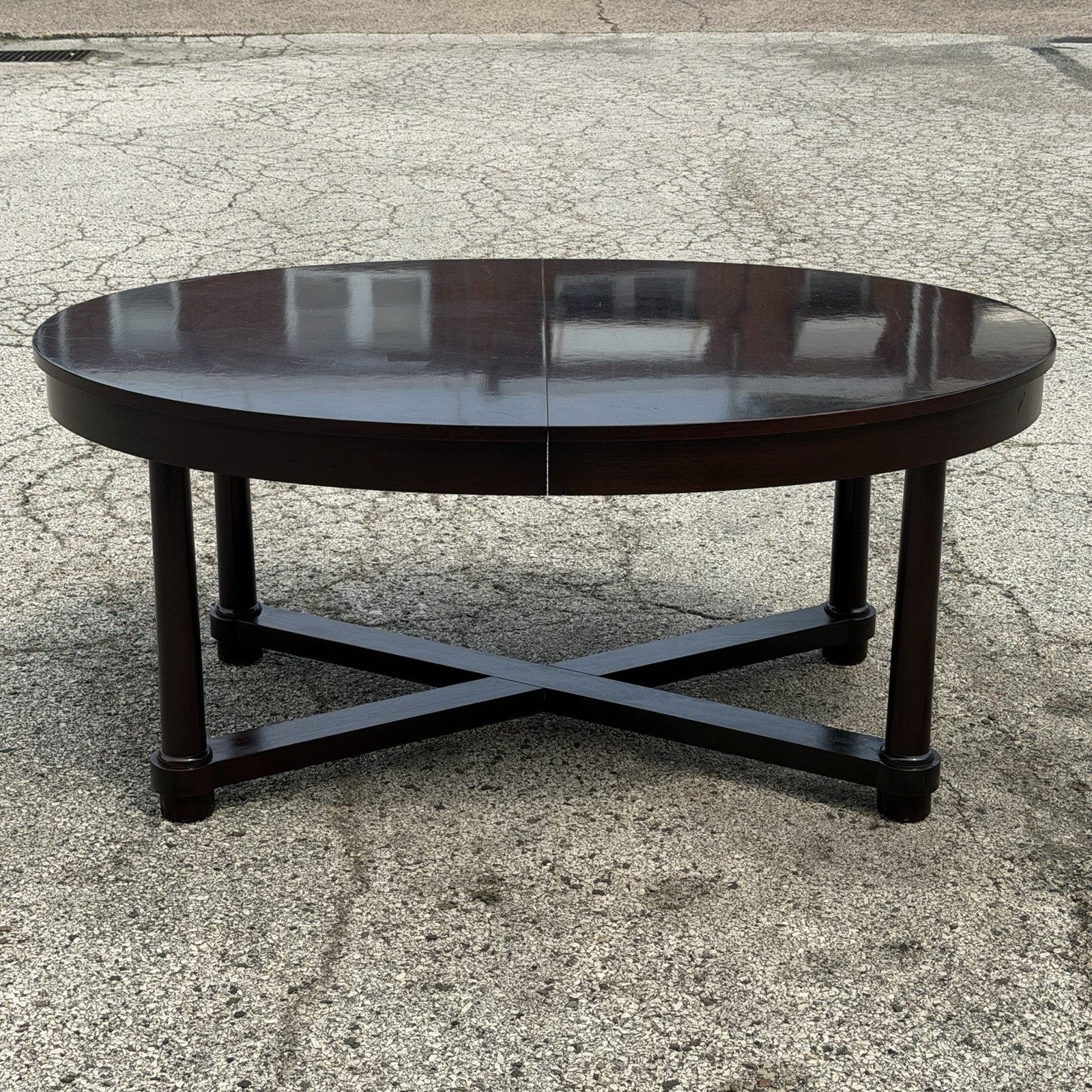 Baker Barbara Barry Art Deco Style Oval 2 Leaf Extension Mahogany Dining Table