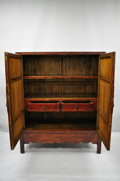 Antique Asian Red Lacquer Oriental Chinese Marriage Wedding Cabinet Wardrobe