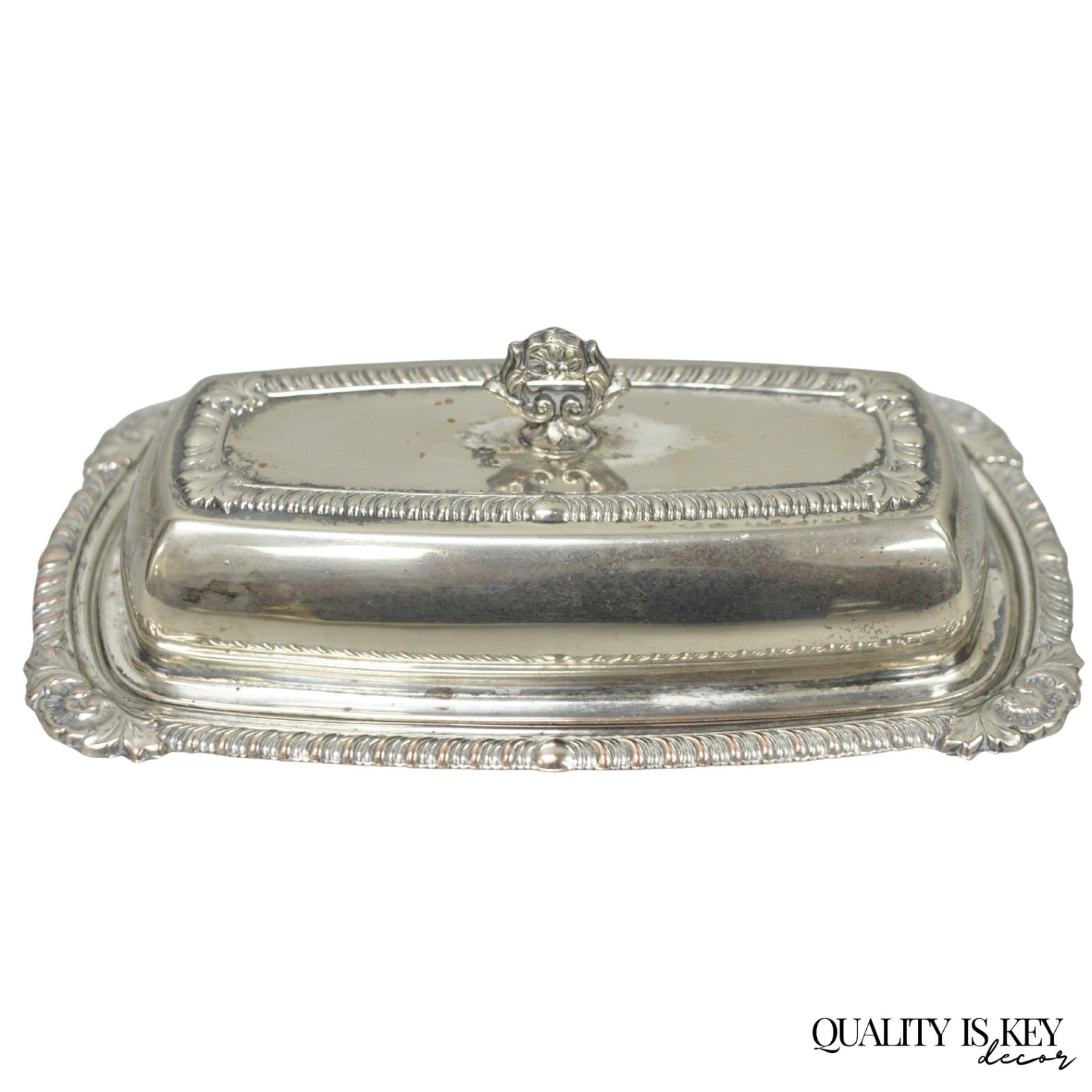 Vintage Victorian Silver Plated Repousse Covered Butter Dish w/ Glass Liner