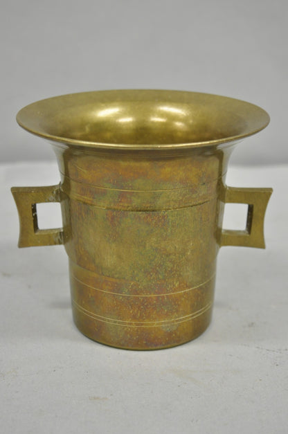 Antique Solid Bronze Brass German Apothecary Mortar with Pestle - 2 Pcs