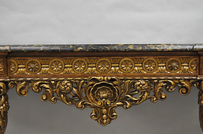 Antique French Baroque Rococo Carved Walnut Marble Top Sideboard Buffet w Drawer