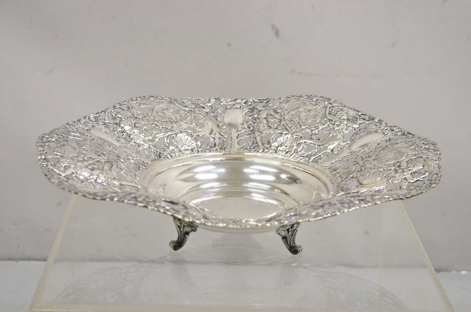 Vintage William Adams WA Spain Silver Plated Figural Repousse Large Fruit Bowl