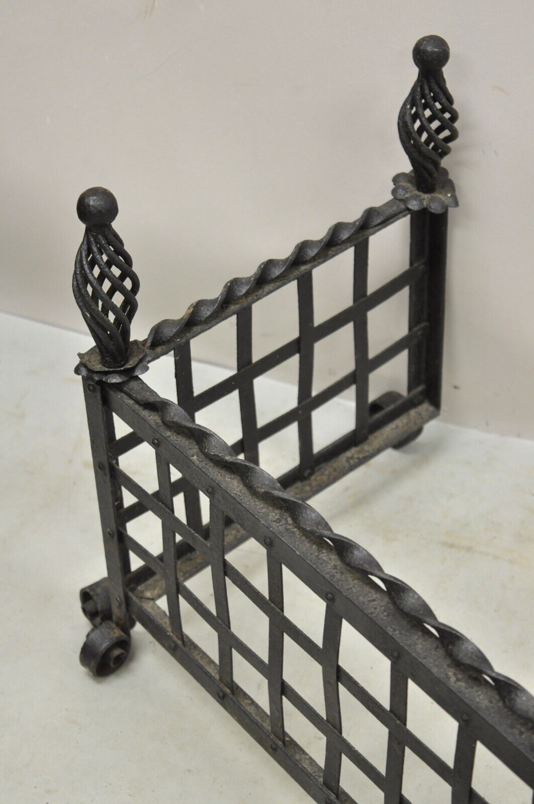 Antique Gothic Wrought Iron Spiral Twist 56" Fireplace Mantel Fender Surround