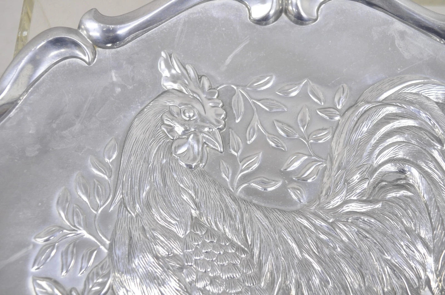 Vintage Lenox Retired Large Rooster Pewter Metal Holiday Serving Platter Tray