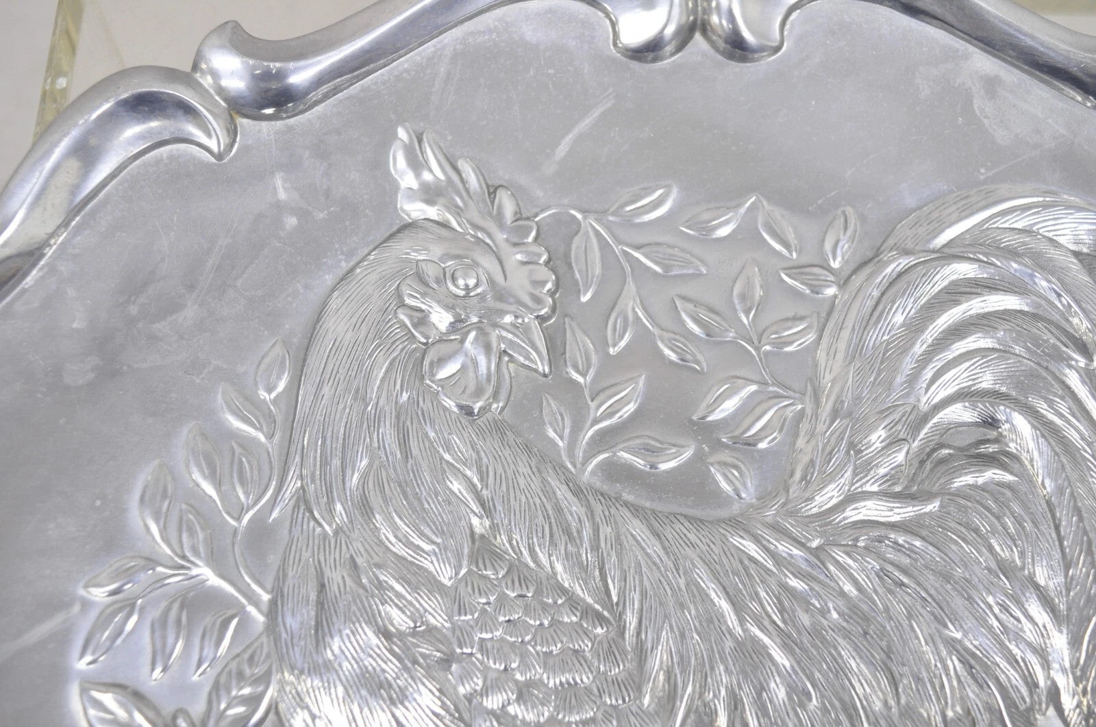Vintage Lenox Retired Large Rooster Pewter Metal Holiday Serving Platter Tray