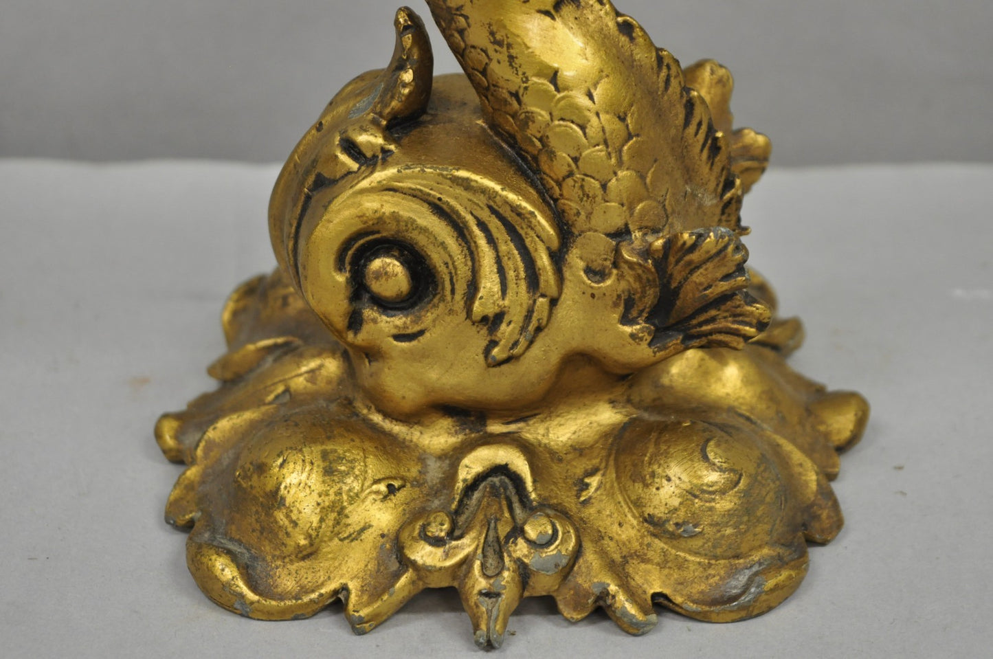 Antique French Art Nouveau Small Gold Gilt Metal Figural Dolphin Table Lamp