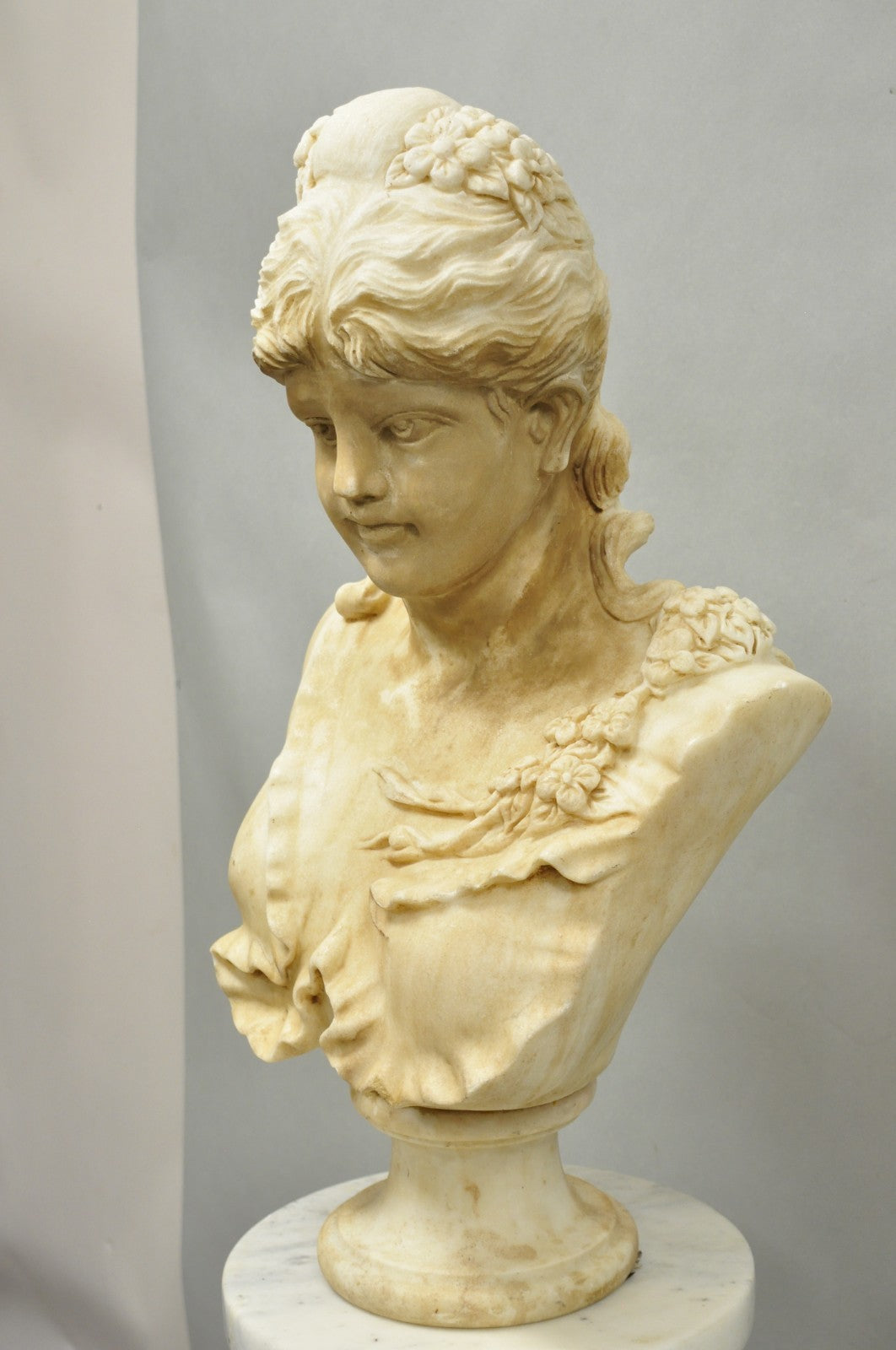 Vintage Victorian Style Carved Marble Young Lady Maiden Bust Statue Sculpture