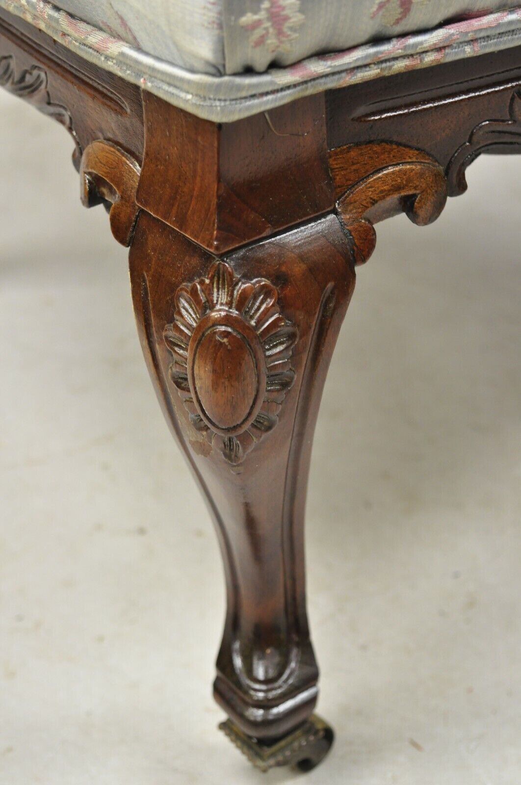Victorian Floral Scrollwork Carved Mahogany Parlor Slipper Side Chairs - a Pair