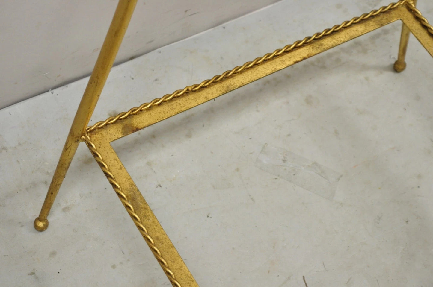 Italian Hollywood Regency Iron Rope Tassel Gold 3 Tier Etagere Stand Side Table