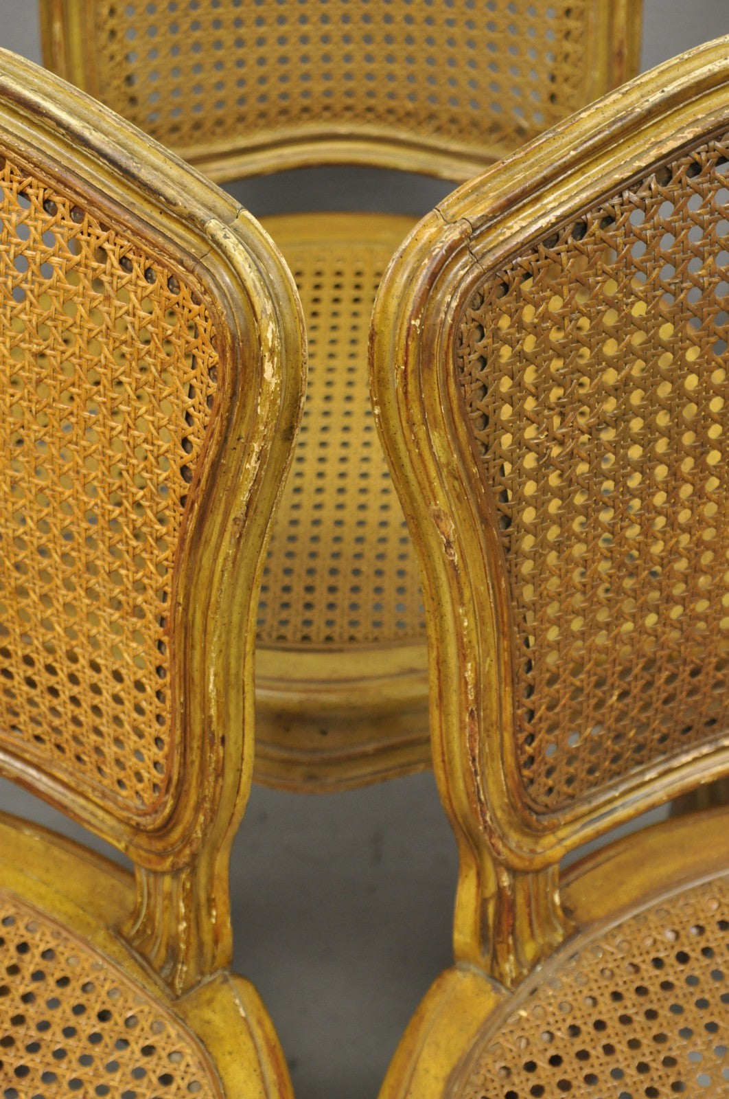 Vintage French Provincial Louis XV Style Cane Dining Side Chairs - Set of 6