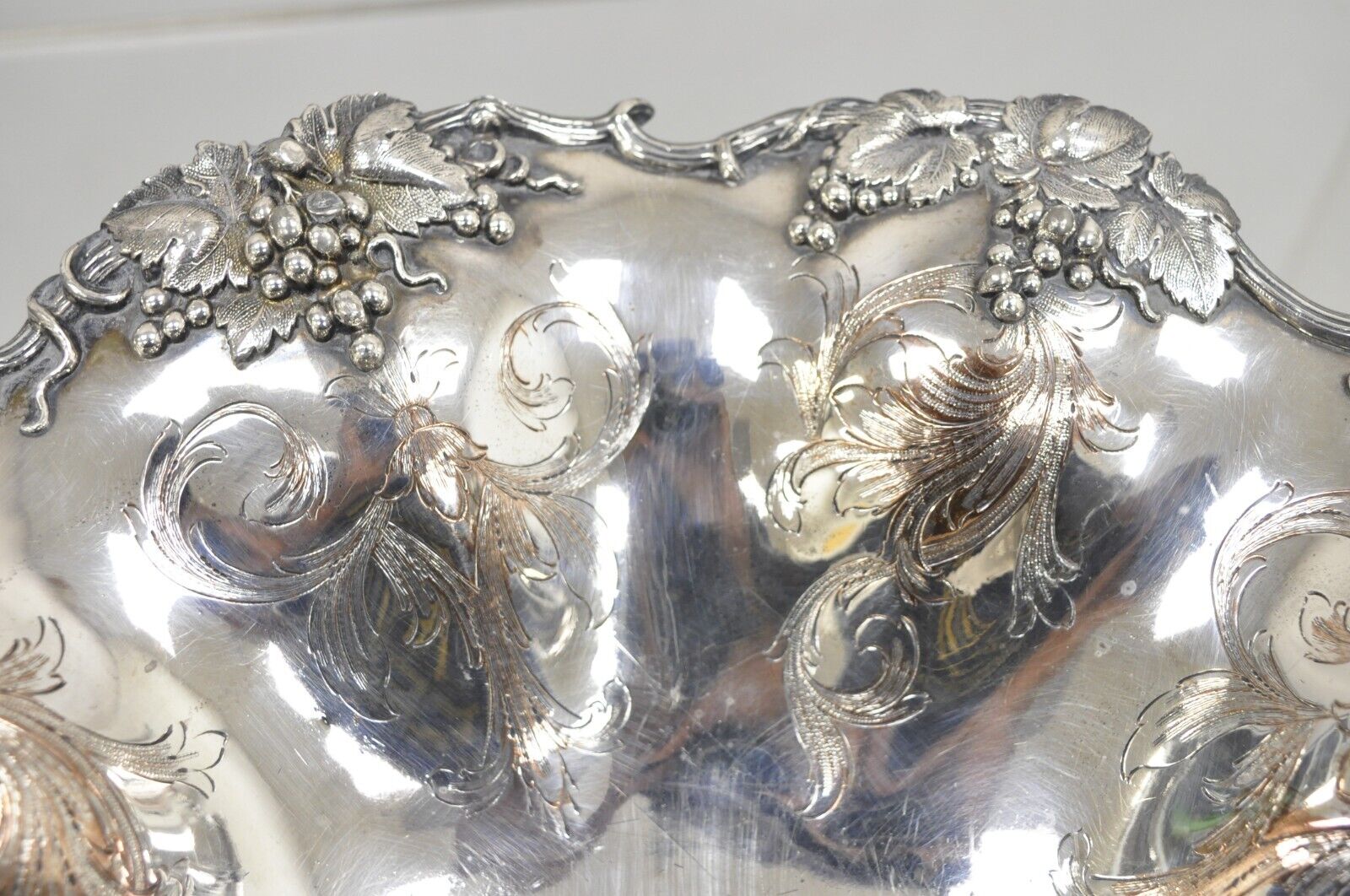 James Dixon & Sons Silver Plated Grapevine Repousse Scalloped Basket Bowl