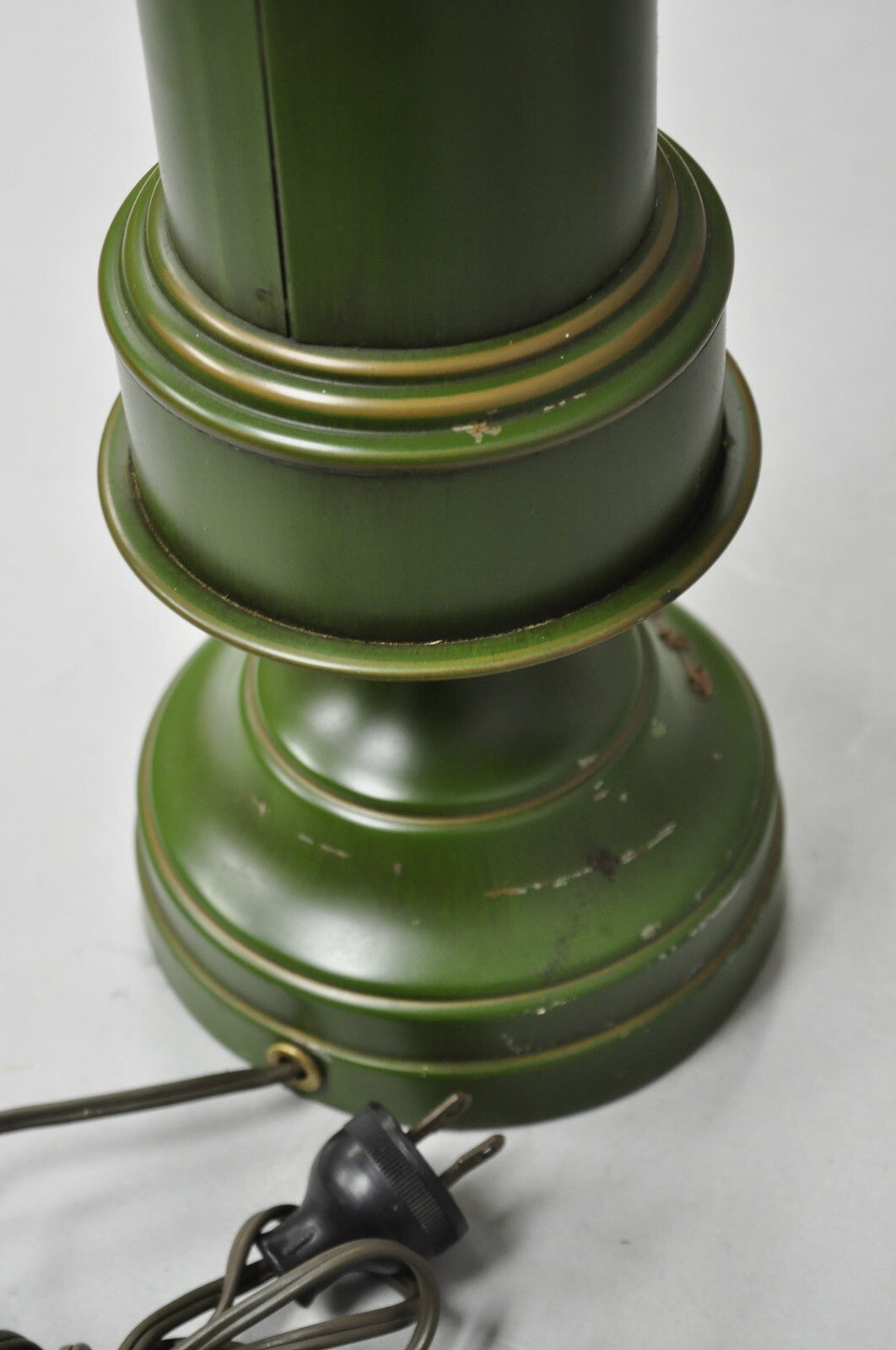 Vintage French Country Green Tole Metal Tall Lantern Table Lamp with Shade