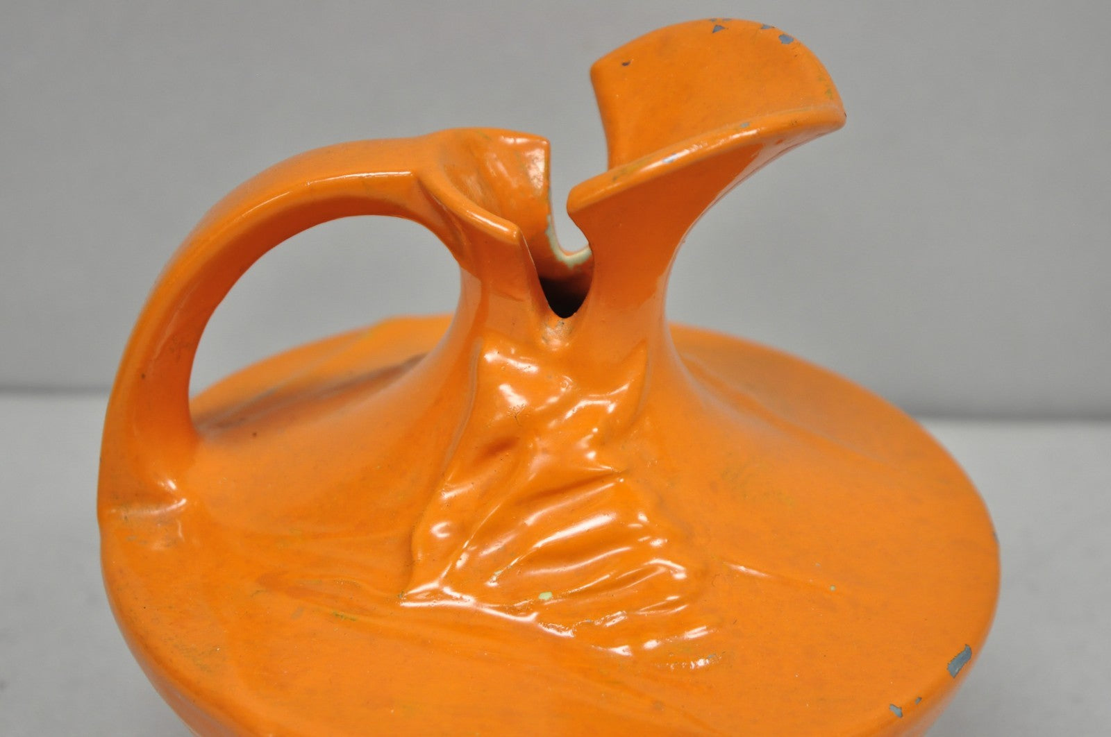 Antique 1940s Roseville Pottery USA Pitcher Ewer Freesia Botanical Orange Vase
