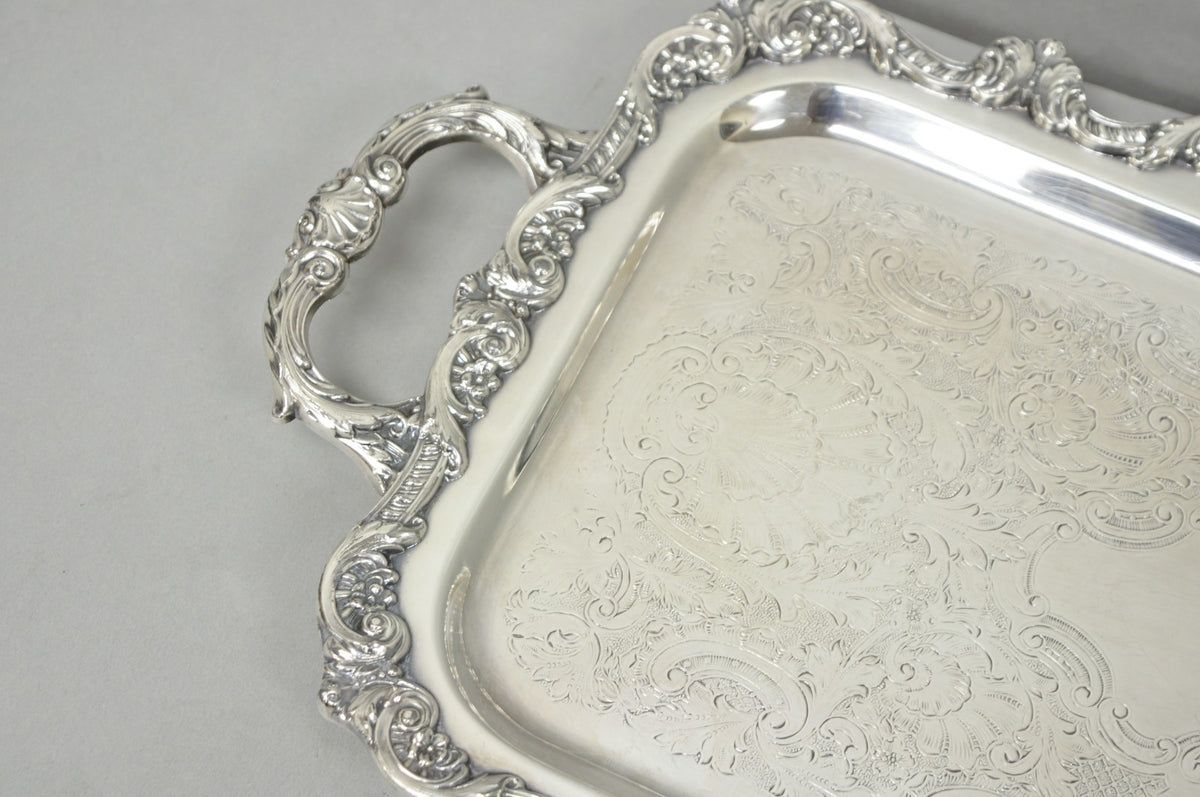Vintage Old English Poole Silver Plated Footed Narrow Serving Platter Bar Tray