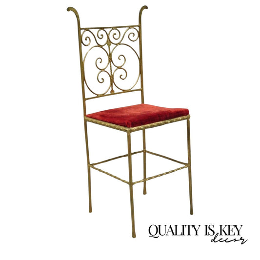 Antique Italian or Spanish Hollywood Regency Gold Iron Gothic Small Side Chair