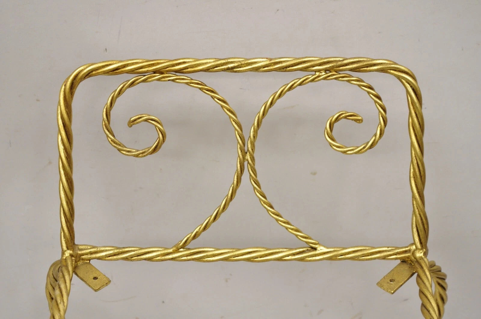 Vintage Italian Hollywood Regency Gold Gilt Iron Rope Tassel Vanity Bench Chair