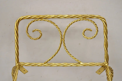 Vintage Italian Hollywood Regency Gold Gilt Iron Rope Tassel Vanity Bench Chair