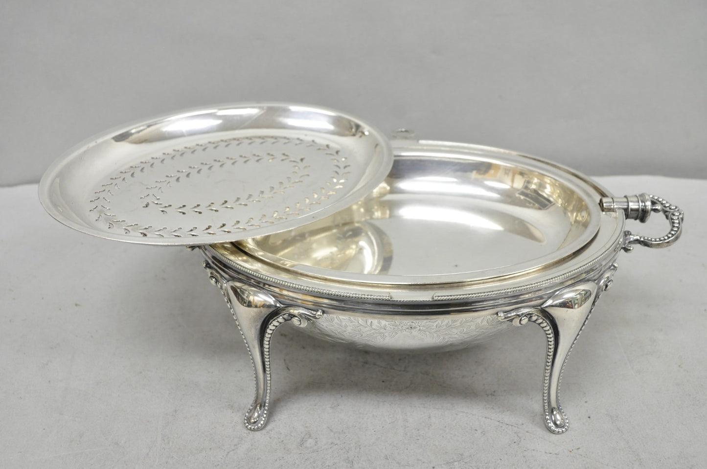Antique Elkington & Co English Silver Plated Chafing Dish Revolving Dome Warmer
