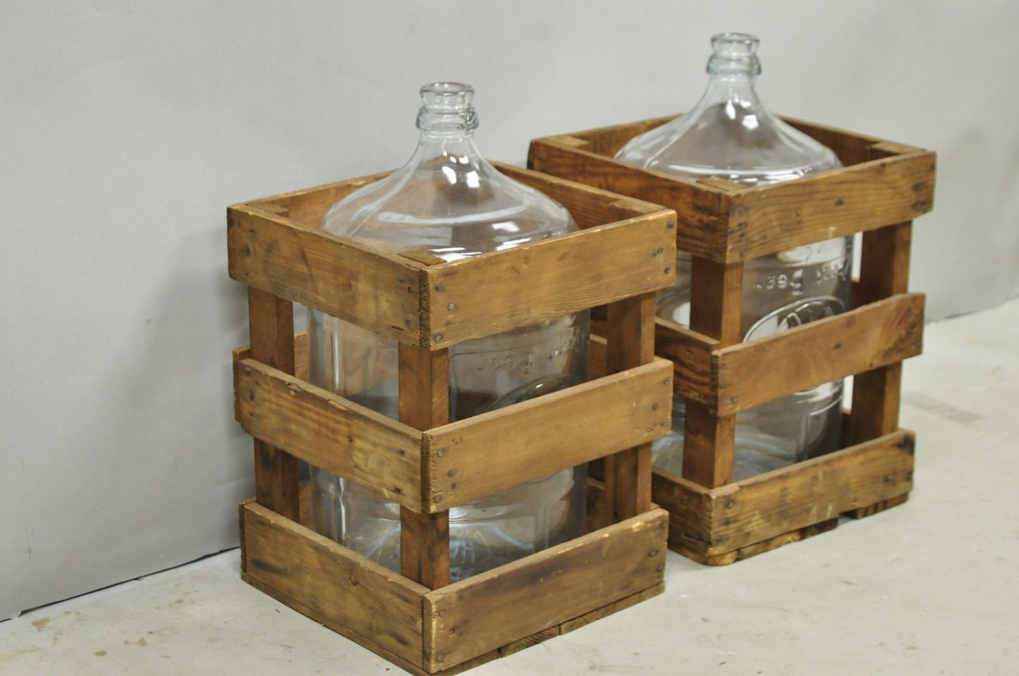 Vintage Great Bear Clear 5 Gallon Glass Carboy Jug in Wooden Crate - Pair