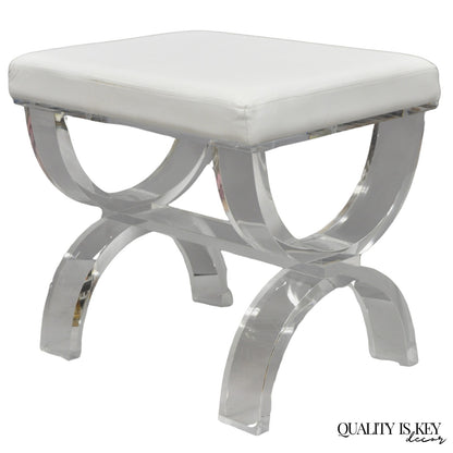 Contemporary Modern Lucite Acrylic X-Form White Vanity Bench Stool Seat