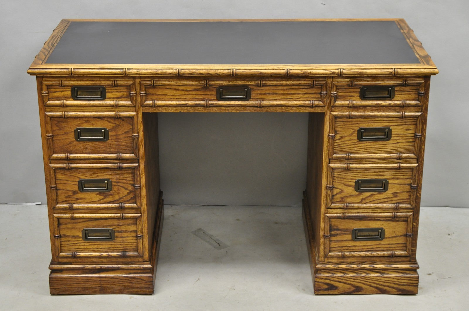 Vintage Hollywood Regency Faux Bamboo Campaign Style Kneehole Desk by Sligh