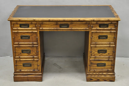 Vintage Hollywood Regency Faux Bamboo Campaign Style Kneehole Desk by Sligh