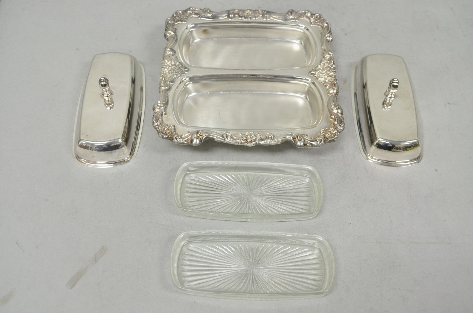 Vintage Poole Lancaster Rose Victorian Silver Plated Twin Double Butter Dish