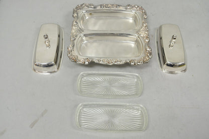 Vintage Poole Lancaster Rose Victorian Silver Plated Twin Double Butter Dish