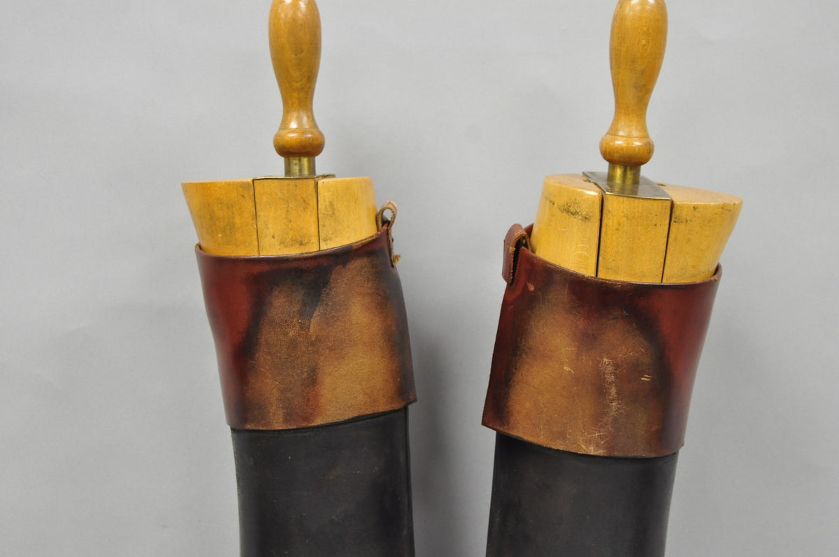 Vintage Maxwell London English Leather Black & Brown Horse Riding Boots w/ Trees