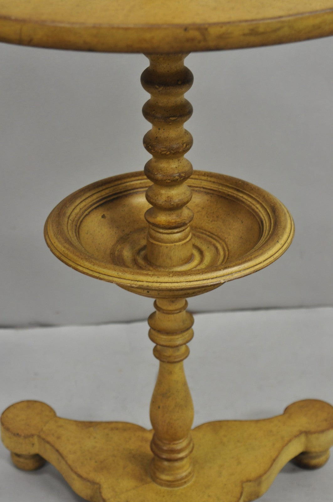 Vintage French Country Carved Wood Candlestick Tea Table Pedestal Floor Lamp